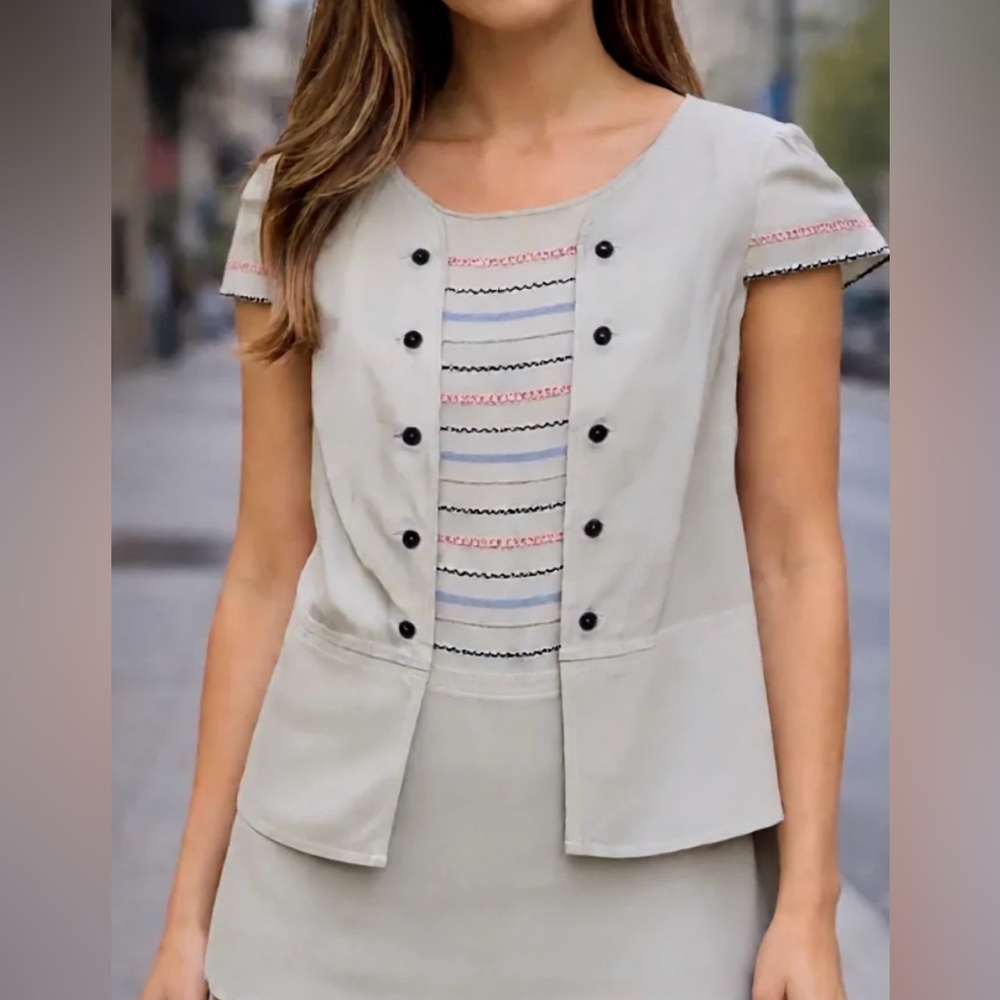 Mayle Ivory Cream 100% Silk Cap Sleeve Peplum Blouse Top